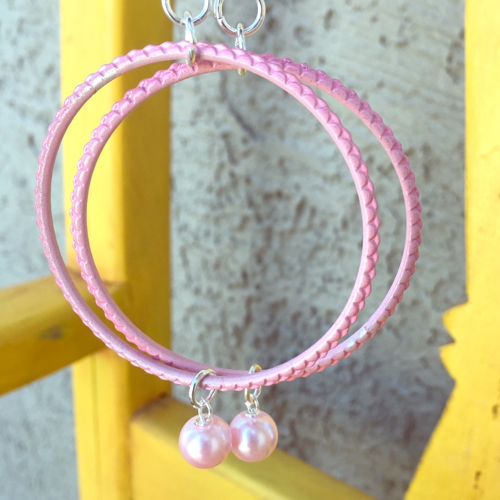 Light pink hoops with pearl dangle